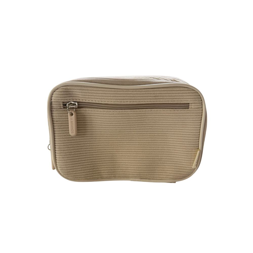 U Brands Corduroy Travel Organizer Case Beige Tech Accessories Cosmetic Storage